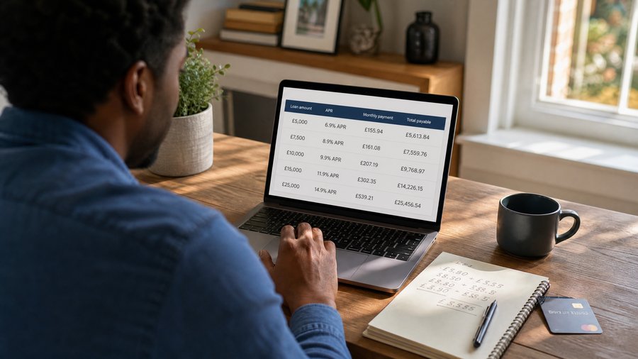 Person checking APR and interest rates on a credit card statement