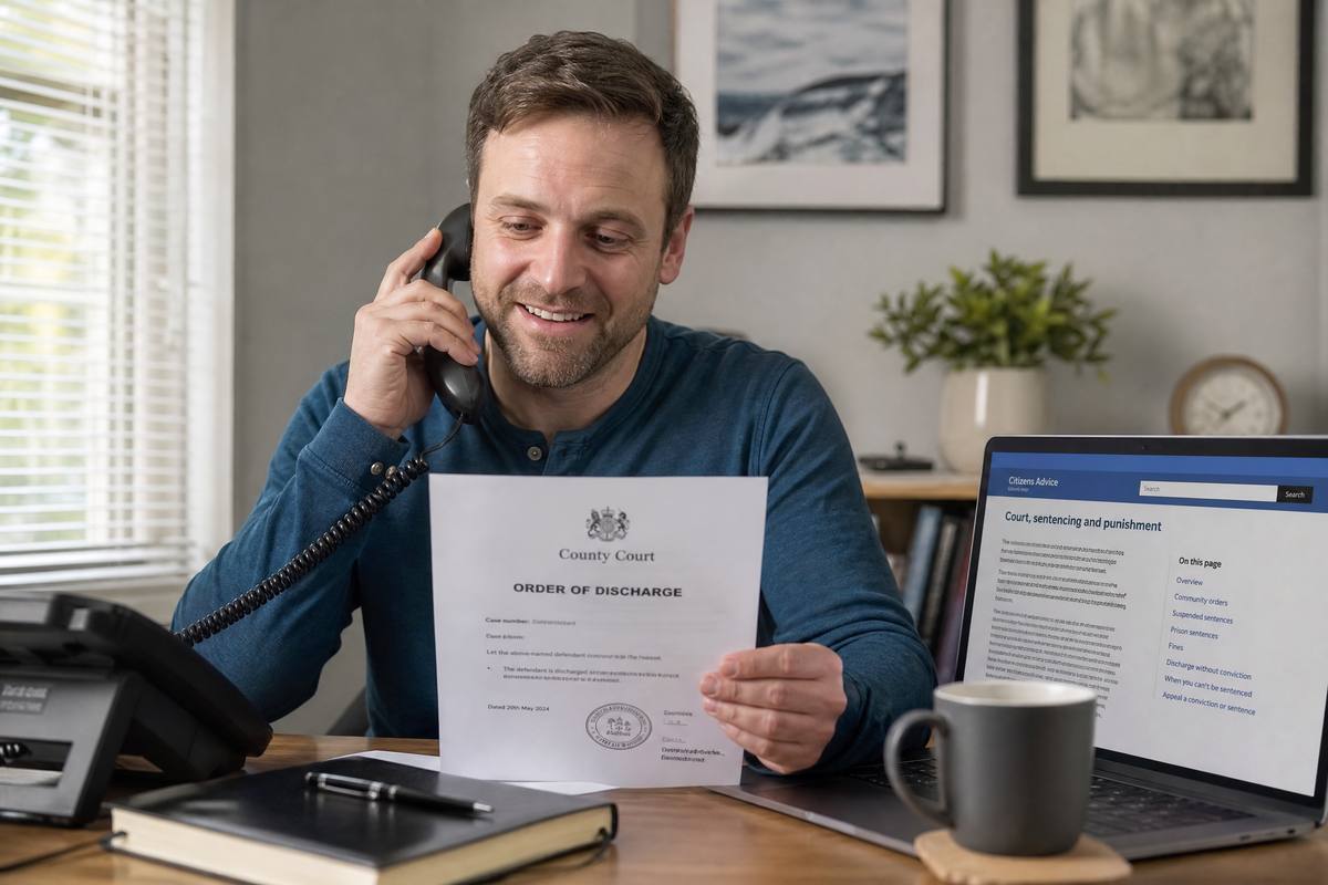 A person on the phone with a solicitor holding court documents