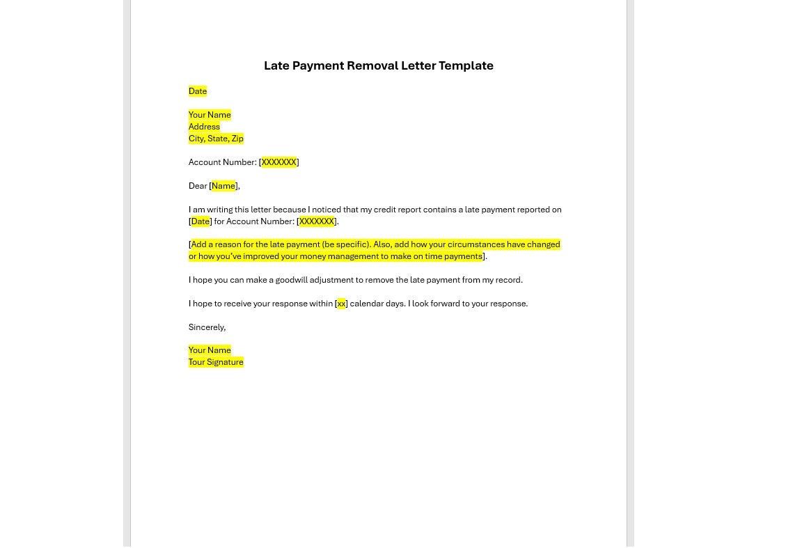 A late payment removal letter template